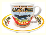 經典港式奶茶杯碟套装 - 茶餐廳必備 黑白牛淡奶(杯+碟)套装 6 套 /盒 Cup & Saucer Set Black & White 200ML 6 Set/ box 220ml     #5400
