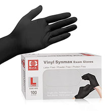 Load image into Gallery viewer, 即棄膠手套 - 黑色 (L碼) 100隻  BASIC Vinyl Synmax Exam Gloves 100pcs  (Latex Free/Powder Free/Protein Free) Size L BLACK #3632
