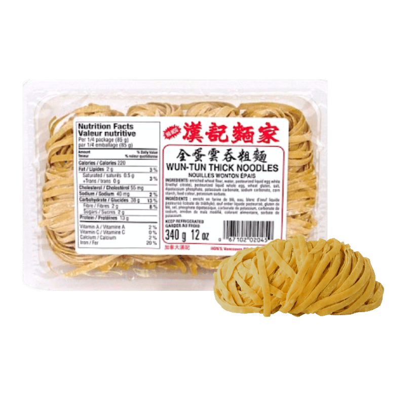 漢記麵家 - 港式雲吞麵 (粗麵)  HON‘S Hong Kong Style Wonton Thick Noodles 12 oz  #1224a